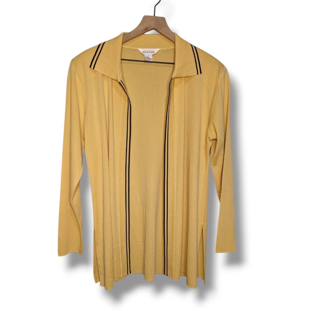 Misook Cardigan Womens Small Yellow Black Collared Travel Stretch Jacket